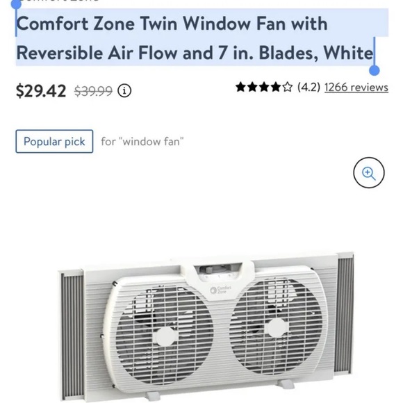 Comfort Zone Other Comfort Zone Twin Window Fan With Reversible Air